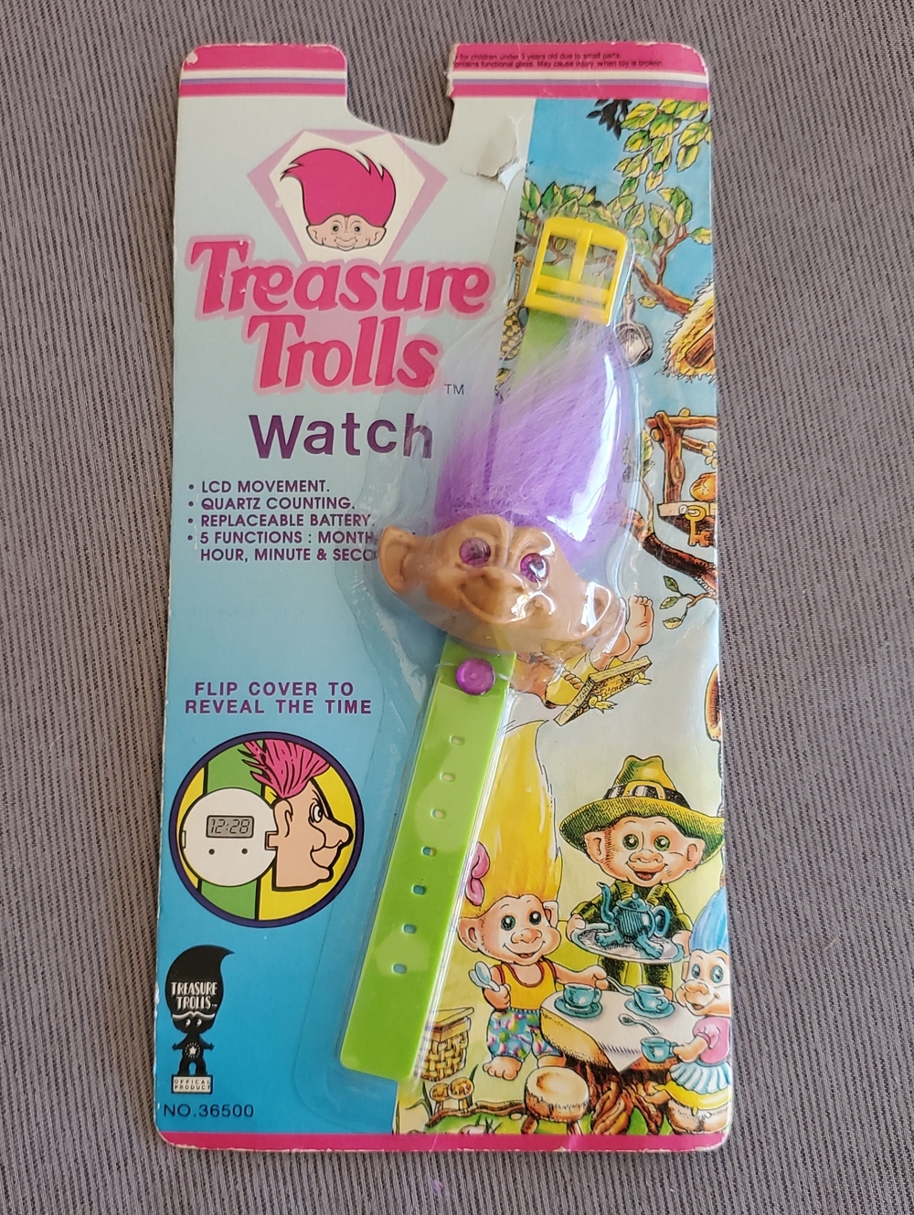 Vintage 1992 Treasure Trolls Watch Purple Hair sealed in package